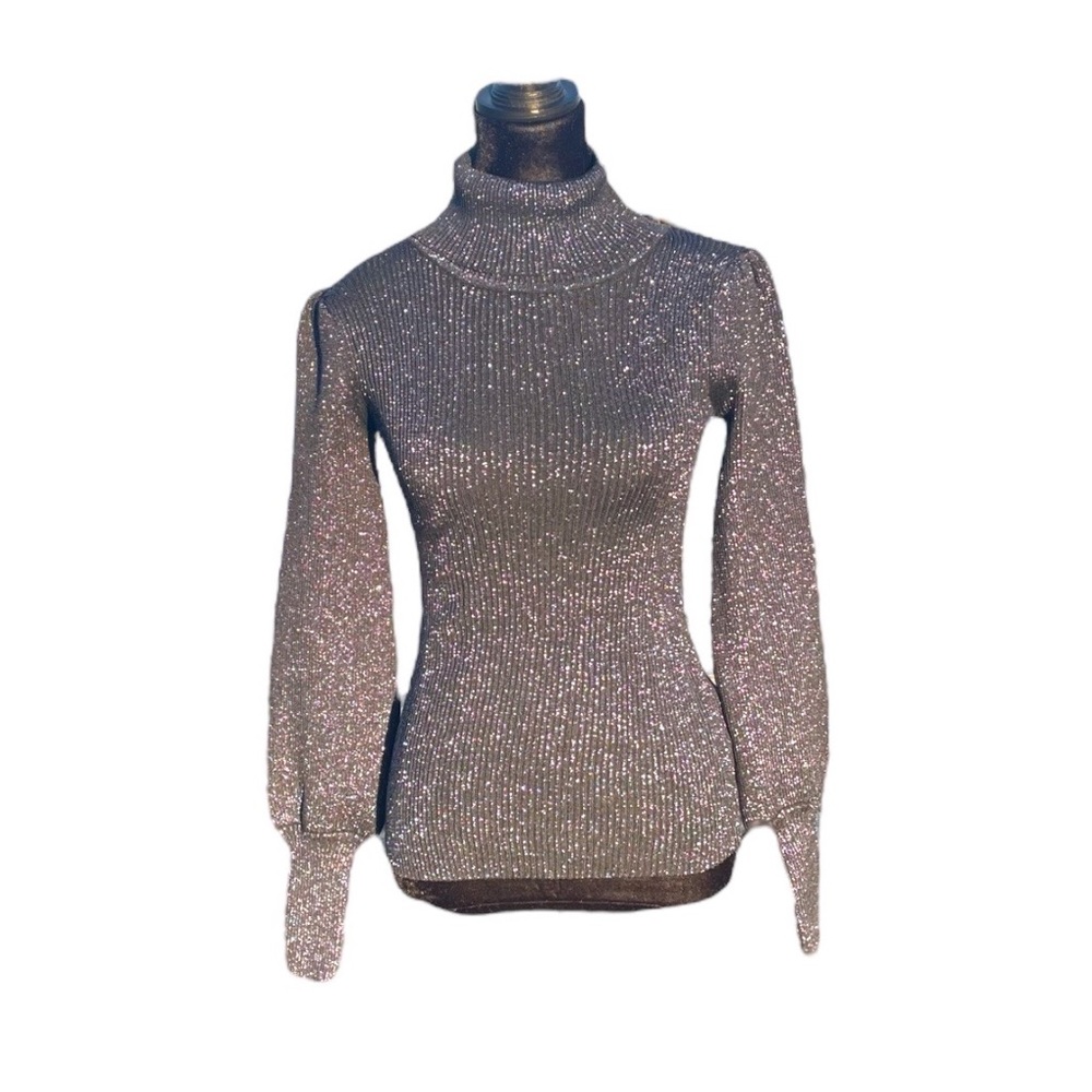 NWT Carmen Marc Valvo Women’s Shimmery Turtle-Neck Sweater Top